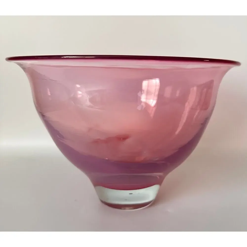 HAND BLOWN STUDIO Art Glass Centerpiece Console Bowl Vase Signed
